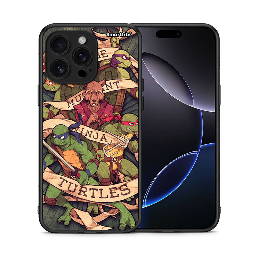Θήκη iPhone 16 Pro Max Ninja Turtles από τη Smartfits με σχέδιο στο πίσω μέρος και μαύρο περίβλημα | iPhone 16 Pro Max Ninja Turtles case with colorful back and black bezels
