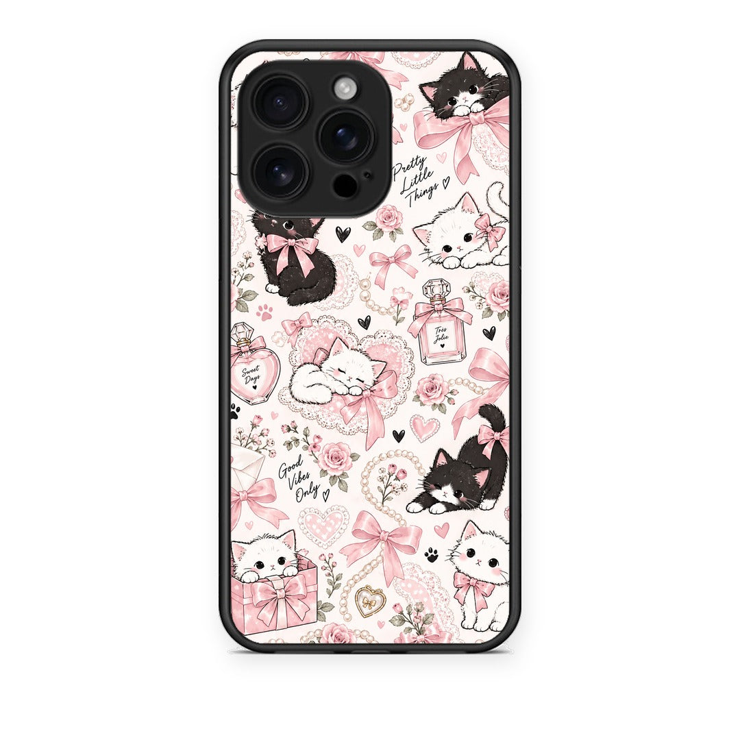 Θήκη iPhone 16 Pro Max Pink Bows and Kittens Collage από τη Smartfits με σχέδιο στο πίσω μέρος και μαύρο περίβλημα | iPhone 16 Pro Max Pink Bows and Kittens Collage case with colorful back and black bezels