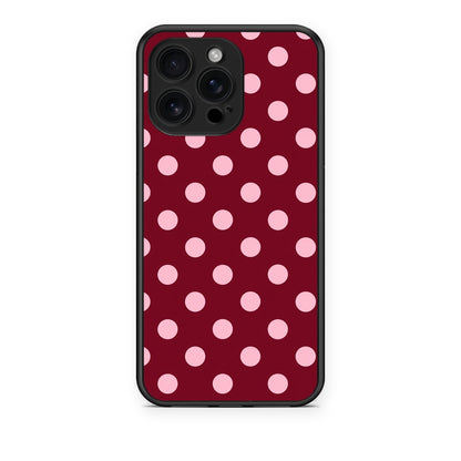 Θήκη iPhone 16 Pro Max Pink Polka Dots on Burgundy από τη Smartfits με σχέδιο στο πίσω μέρος και μαύρο περίβλημα | iPhone 16 Pro Max Pink Polka Dots on Burgundy case with colorful back and black bezels