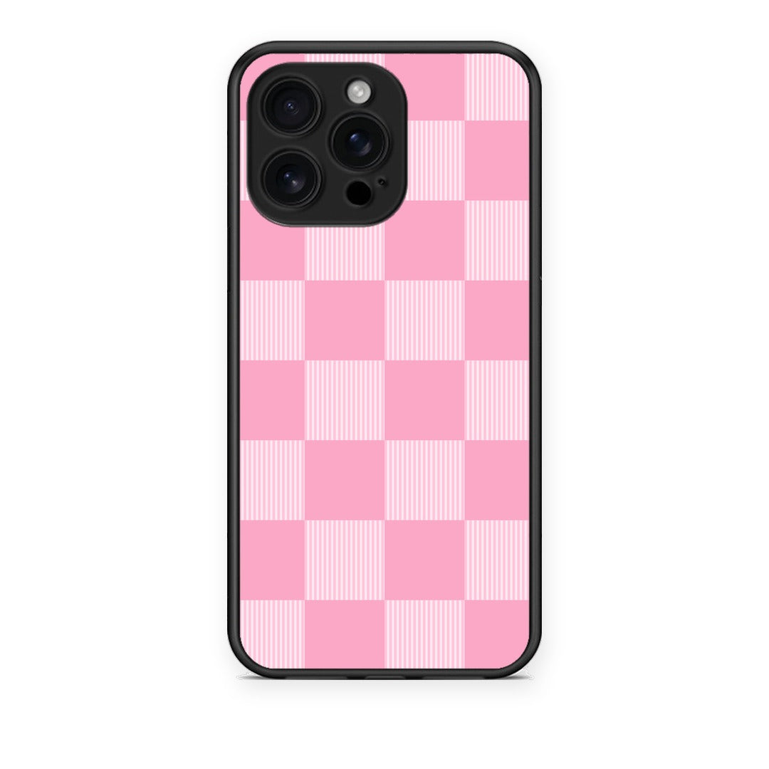 Θήκη iPhone 16 Pro Max Pink and White Striped Checks από τη Smartfits με σχέδιο στο πίσω μέρος και μαύρο περίβλημα | iPhone 16 Pro Max Pink and White Striped Checks case with colorful back and black bezels