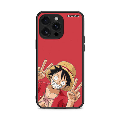 iPhone 16 Pro Max Pirate Luffy Θήκη από τη Smartfits με σχέδιο στο πίσω μέρος και μαύρο περίβλημα | Smartphone case with colorful back and black bezels by Smartfits