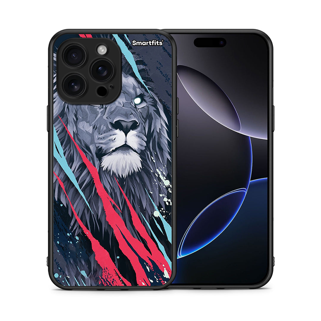 Θήκη iPhone 16 Pro Max Lion Designer PopArt από τη Smartfits με σχέδιο στο πίσω μέρος και μαύρο περίβλημα | iPhone 16 Pro Max Lion Designer PopArt case with colorful back and black bezels