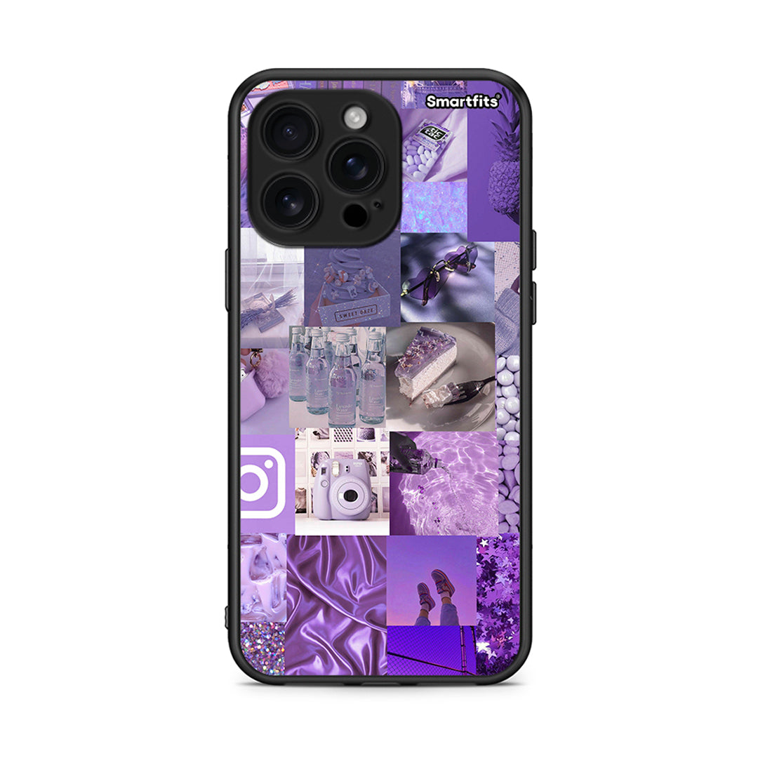 iPhone 16 Pro Max Purple Aesthetic Collage θήκη από τη Smartfits με σχέδιο στο πίσω μέρος και μαύρο περίβλημα | Smartphone case with colorful back and black bezels by Smartfits