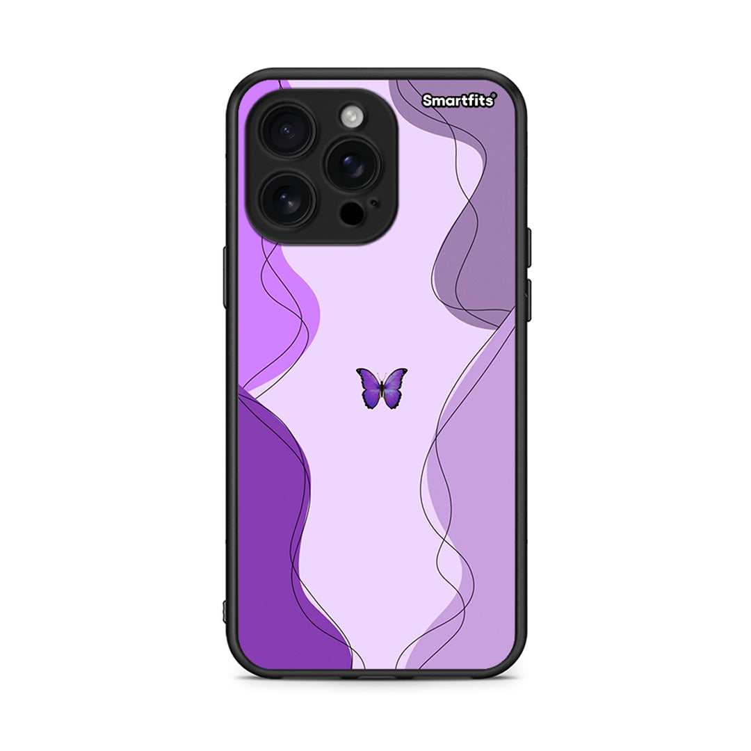 iPhone 16 Pro Max Purple Mariposa Θήκη Αγίου Βαλεντίνου από τη Smartfits με σχέδιο στο πίσω μέρος και μαύρο περίβλημα | Smartphone case with colorful back and black bezels by Smartfits