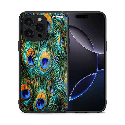 Θήκη iPhone 16 Pro Max Real Peacock Feathers από τη Smartfits με σχέδιο στο πίσω μέρος και μαύρο περίβλημα | iPhone 16 Pro Max Real Peacock Feathers case with colorful back and black bezels