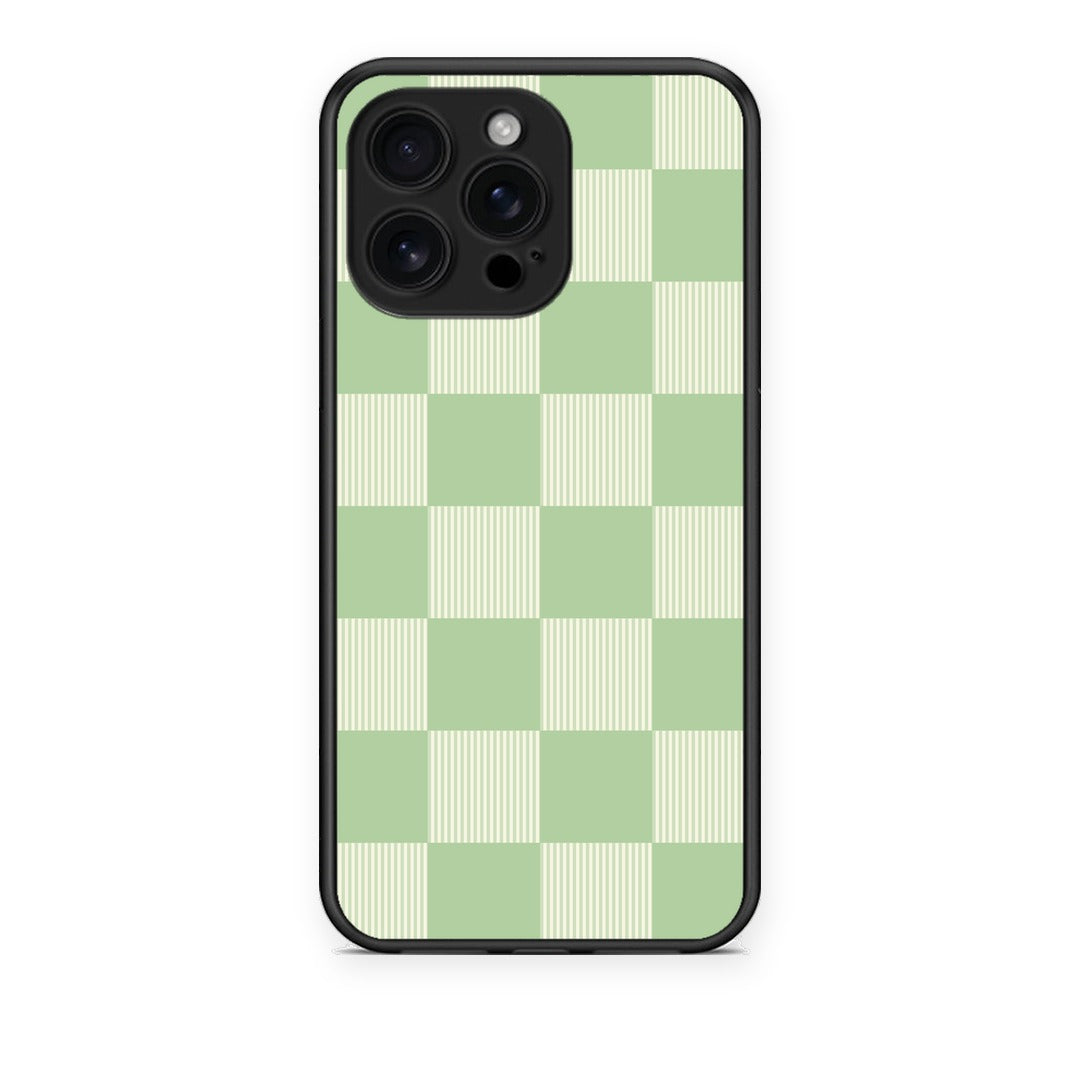 Θήκη iPhone 16 Pro Max Sage and Cream Striped Checks από τη Smartfits με σχέδιο στο πίσω μέρος και μαύρο περίβλημα | iPhone 16 Pro Max Sage and Cream Striped Checks case with colorful back and black bezels