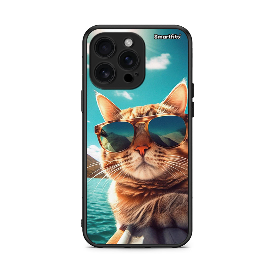 iPhone 16 Pro Max Summer Cat θήκη από τη Smartfits με σχέδιο στο πίσω μέρος και μαύρο περίβλημα | Smartphone case with colorful back and black bezels by Smartfits