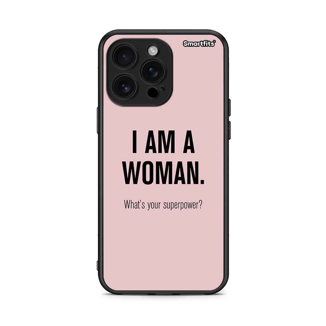 iPhone 16 Pro Max Superpower Woman θήκη από τη Smartfits με σχέδιο στο πίσω μέρος και μαύρο περίβλημα | Smartphone case with colorful back and black bezels by Smartfits