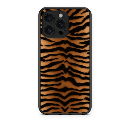 Θήκη iPhone 16 Pro Max Tiger Print Orange and Black από τη Smartfits με σχέδιο στο πίσω μέρος και μαύρο περίβλημα | iPhone 16 Pro Max Tiger Print Orange and Black case with colorful back and black bezels