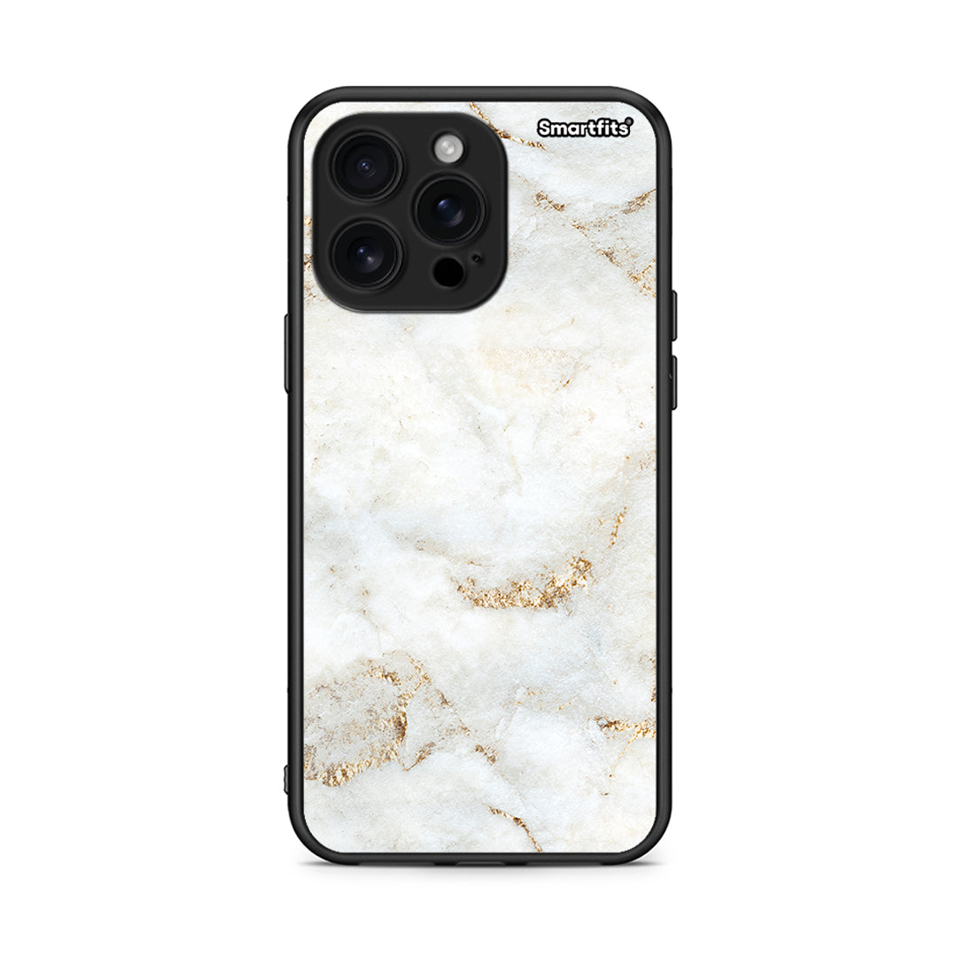 iPhone 16 Pro Max White Gold Marble θήκη από τη Smartfits με σχέδιο στο πίσω μέρος και μαύρο περίβλημα | Smartphone case with colorful back and black bezels by Smartfits