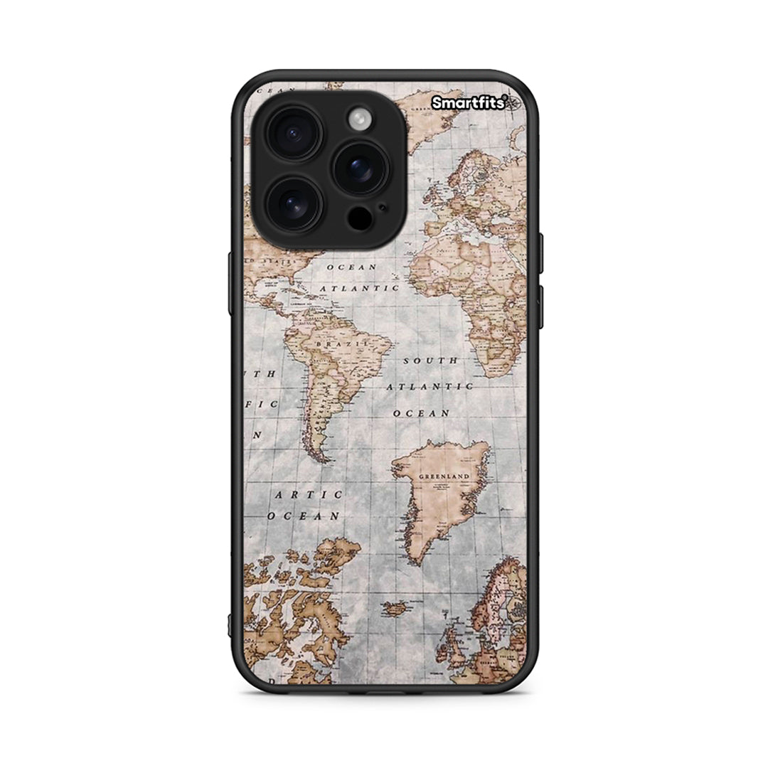 iPhone 16 Pro Max World Map Θήκη από τη Smartfits με σχέδιο στο πίσω μέρος και μαύρο περίβλημα | Smartphone case with colorful back and black bezels by Smartfits