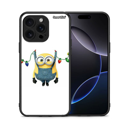 Θήκη iPhone 16 Pro Max Xmas Minion Lights από τη Smartfits με σχέδιο στο πίσω μέρος και μαύρο περίβλημα | iPhone 16 Pro Max Xmas Minion Lights case with colorful back and black bezels