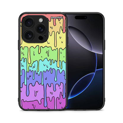 Θήκη iPhone 16 Pro Melting Rainbow από τη Smartfits με σχέδιο στο πίσω μέρος και μαύρο περίβλημα | iPhone 16 Pro Melting Rainbow case with colorful back and black bezels