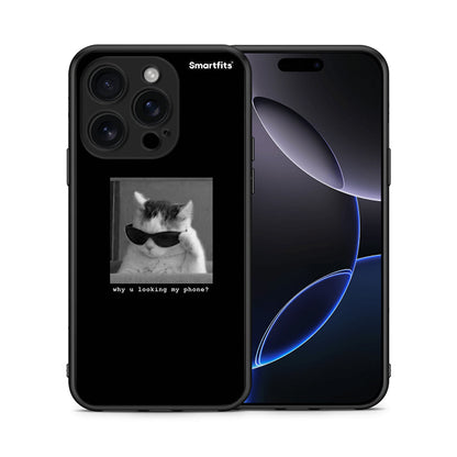 Θήκη iPhone 16 Pro Meme Cat από τη Smartfits με σχέδιο στο πίσω μέρος και μαύρο περίβλημα | iPhone 16 Pro Meme Cat case with colorful back and black bezels