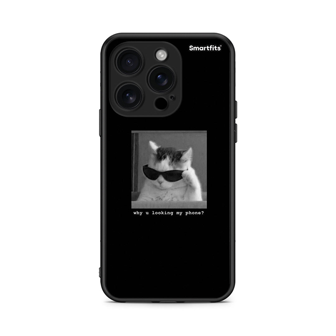 iPhone 16 Pro Meme Cat θήκη από τη Smartfits με σχέδιο στο πίσω μέρος και μαύρο περίβλημα | Smartphone case with colorful back and black bezels by Smartfits