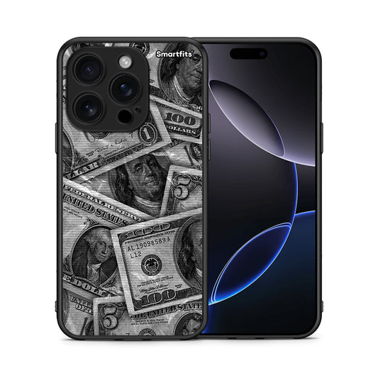 Θήκη iPhone 16 Pro Money Dollars από τη Smartfits με σχέδιο στο πίσω μέρος και μαύρο περίβλημα | iPhone 16 Pro Money Dollars case with colorful back and black bezels