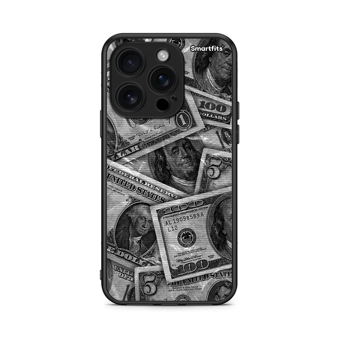 iPhone 16 Pro Money Dollars θήκη από τη Smartfits με σχέδιο στο πίσω μέρος και μαύρο περίβλημα | Smartphone case with colorful back and black bezels by Smartfits