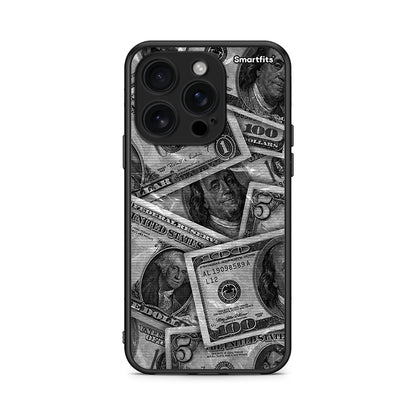 iPhone 16 Pro Money Dollars θήκη από τη Smartfits με σχέδιο στο πίσω μέρος και μαύρο περίβλημα | Smartphone case with colorful back and black bezels by Smartfits
