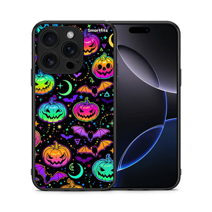 Θήκη iPhone 16 Pro Neon Halloween από τη Smartfits με σχέδιο στο πίσω μέρος και μαύρο περίβλημα | iPhone 16 Pro Neon Halloween case with colorful back and black bezels