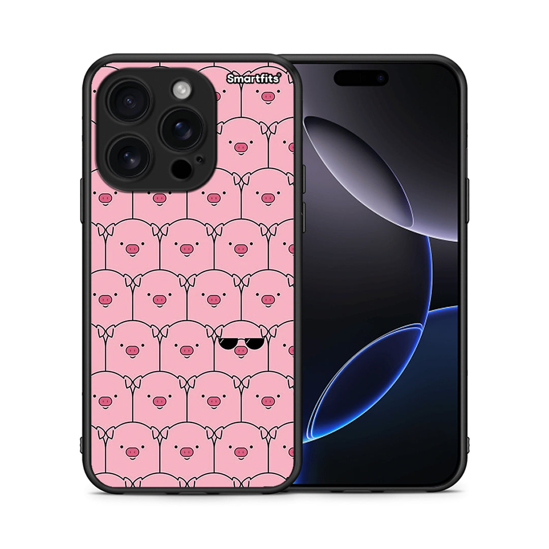 Θήκη iPhone 16 Pro Pig Glasses από τη Smartfits με σχέδιο στο πίσω μέρος και μαύρο περίβλημα | iPhone 16 Pro Pig Glasses case with colorful back and black bezels