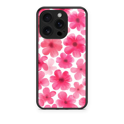 Θήκη iPhone 16 Pro Pink Watercolour Flowers on White από τη Smartfits με σχέδιο στο πίσω μέρος και μαύρο περίβλημα | iPhone 16 Pro Pink Watercolour Flowers on White case with colorful back and black bezels