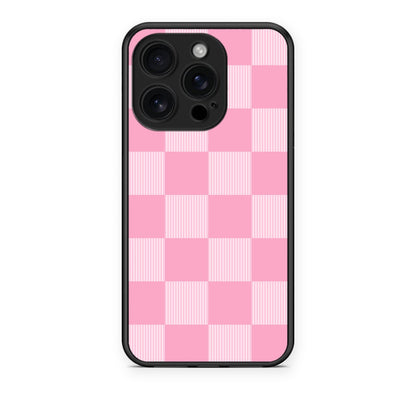 Θήκη iPhone 16 Pro Pink and White Striped Checks από τη Smartfits με σχέδιο στο πίσω μέρος και μαύρο περίβλημα | iPhone 16 Pro Pink and White Striped Checks case with colorful back and black bezels
