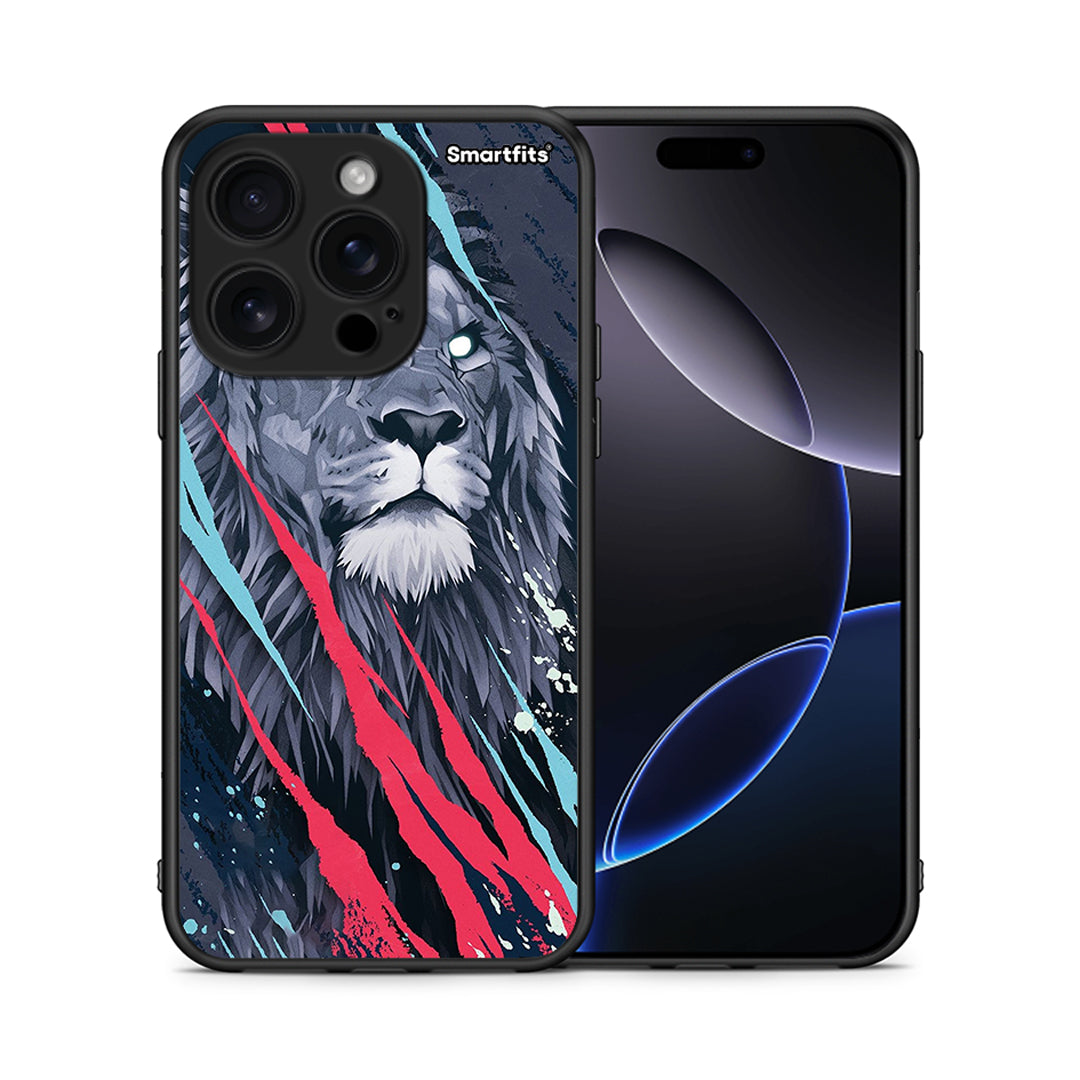 Θήκη iPhone 16 Pro Lion Designer PopArt από τη Smartfits με σχέδιο στο πίσω μέρος και μαύρο περίβλημα | iPhone 16 Pro Lion Designer PopArt case with colorful back and black bezels