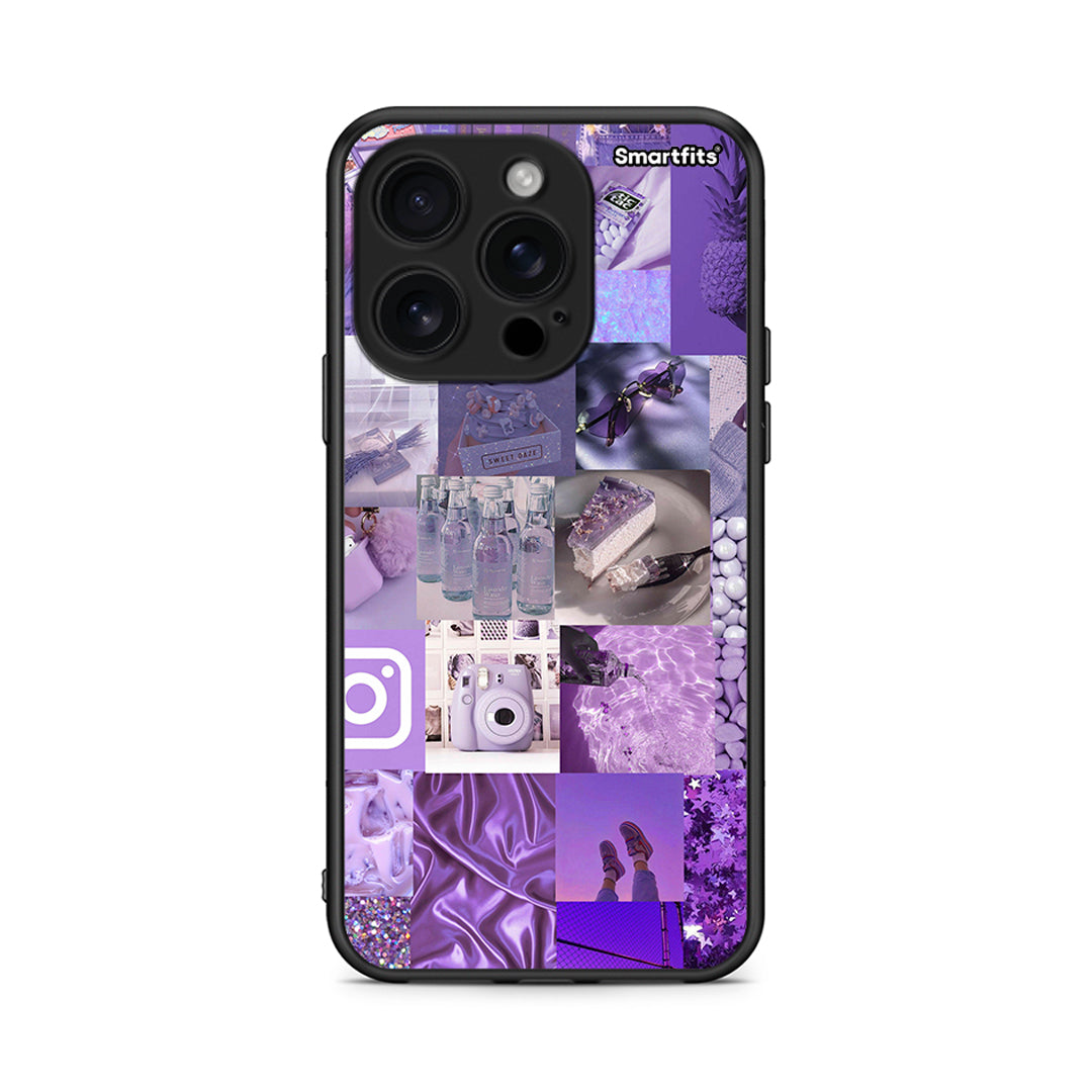 iPhone 16 Pro Purple Aesthetic Collage θήκη από τη Smartfits με σχέδιο στο πίσω μέρος και μαύρο περίβλημα | Smartphone case with colorful back and black bezels by Smartfits