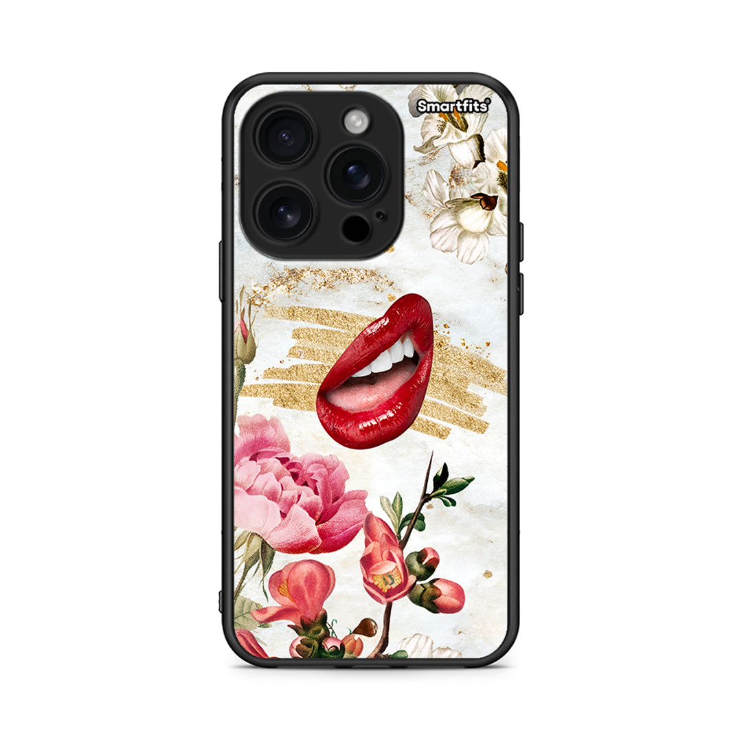 iPhone 16 Pro Red Lips θήκη από τη Smartfits με σχέδιο στο πίσω μέρος και μαύρο περίβλημα | Smartphone case with colorful back and black bezels by Smartfits