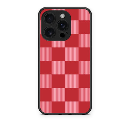 Θήκη iPhone 16 Pro Red and Pink Striped Checks από τη Smartfits με σχέδιο στο πίσω μέρος και μαύρο περίβλημα | iPhone 16 Pro Red and Pink Striped Checks case with colorful back and black bezels