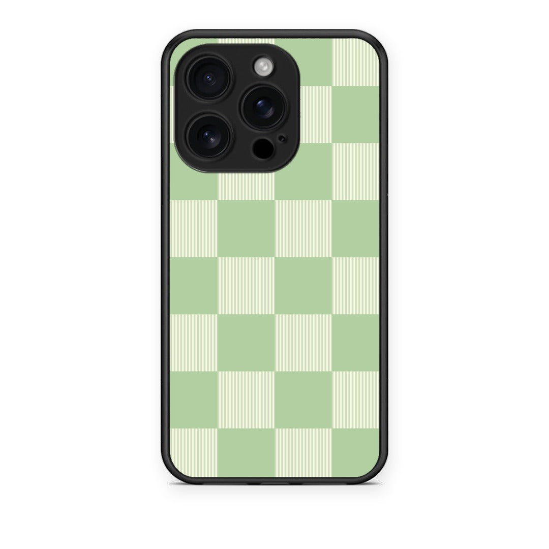 Θήκη iPhone 16 Pro Sage and Cream Striped Checks από τη Smartfits με σχέδιο στο πίσω μέρος και μαύρο περίβλημα | iPhone 16 Pro Sage and Cream Striped Checks case with colorful back and black bezels