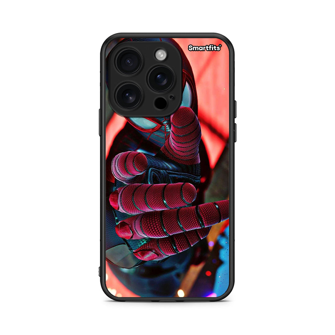 iPhone 16 Pro Spider Hand Θήκη από τη Smartfits με σχέδιο στο πίσω μέρος και μαύρο περίβλημα | Smartphone case with colorful back and black bezels by Smartfits