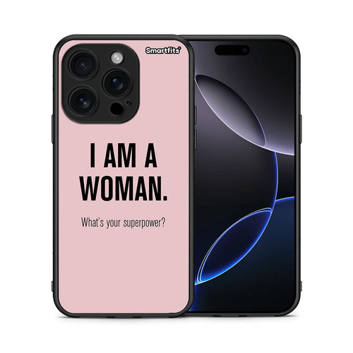 Θήκη iPhone 16 Pro Superpower Woman από τη Smartfits με σχέδιο στο πίσω μέρος και μαύρο περίβλημα | iPhone 16 Pro Superpower Woman case with colorful back and black bezels
