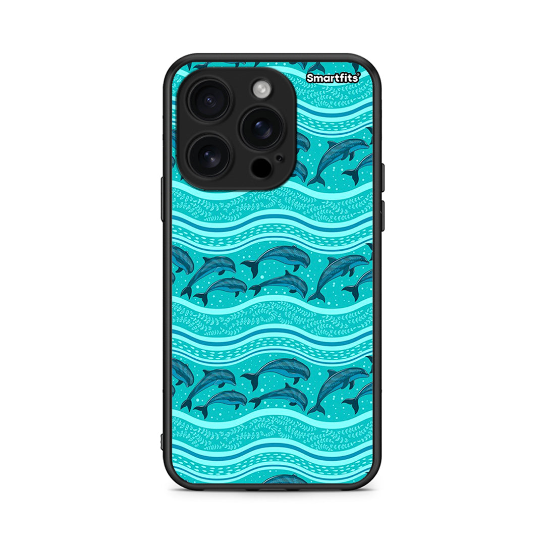 iPhone 16 Pro Swimming Dolphins θήκη από τη Smartfits με σχέδιο στο πίσω μέρος και μαύρο περίβλημα | Smartphone case with colorful back and black bezels by Smartfits