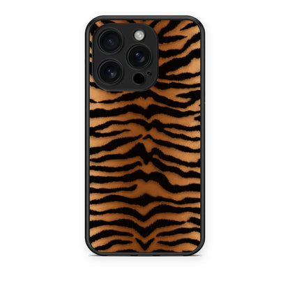 Θήκη iPhone 16 Pro Tiger Print Orange and Black από τη Smartfits με σχέδιο στο πίσω μέρος και μαύρο περίβλημα | iPhone 16 Pro Tiger Print Orange and Black case with colorful back and black bezels