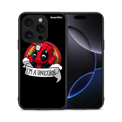 Θήκη iPhone 16 Pro Unicorn Deadpool από τη Smartfits με σχέδιο στο πίσω μέρος και μαύρο περίβλημα | iPhone 16 Pro Unicorn Deadpool case with colorful back and black bezels