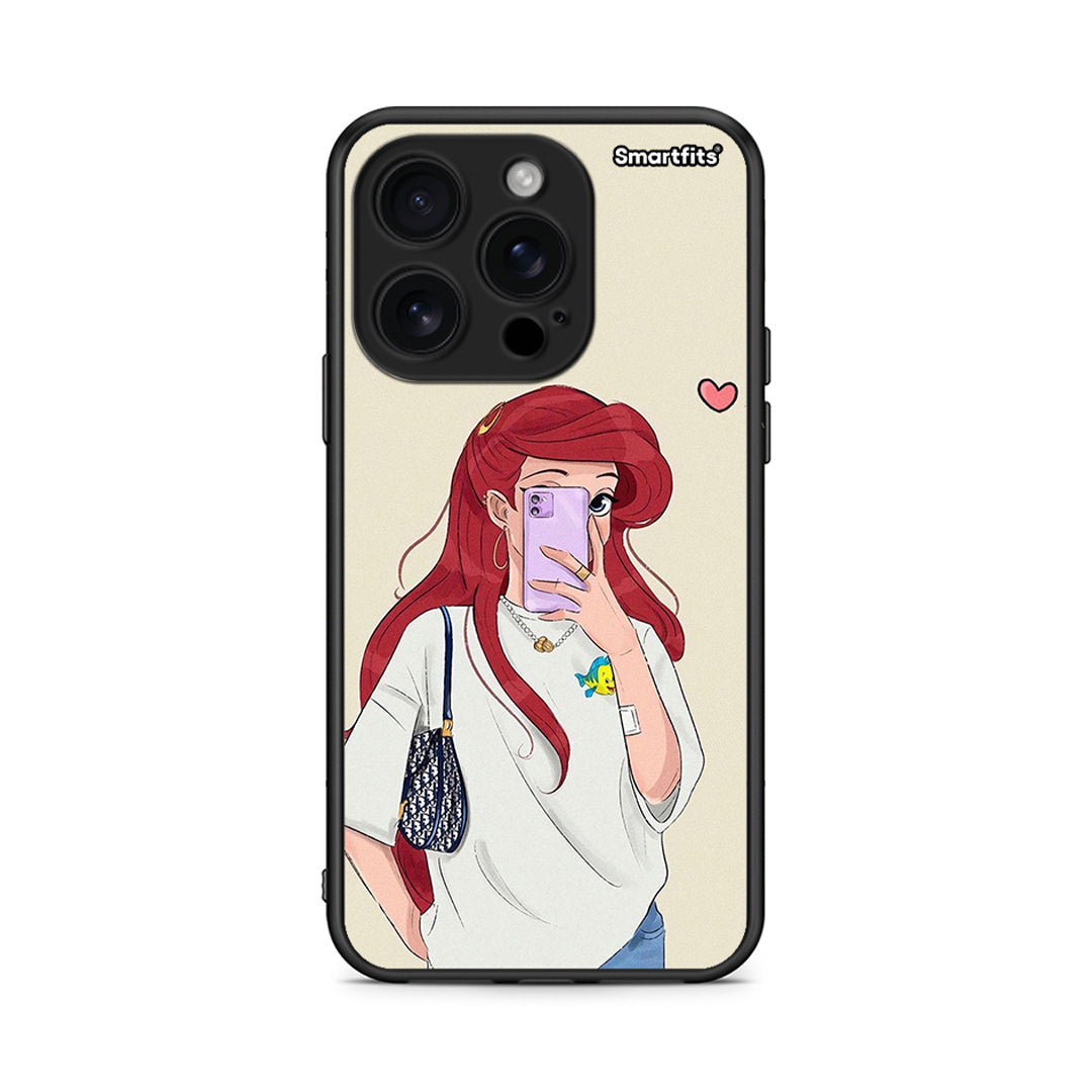 iPhone 16 Pro Walking Mermaid Θήκη από τη Smartfits με σχέδιο στο πίσω μέρος και μαύρο περίβλημα | Smartphone case with colorful back and black bezels by Smartfits