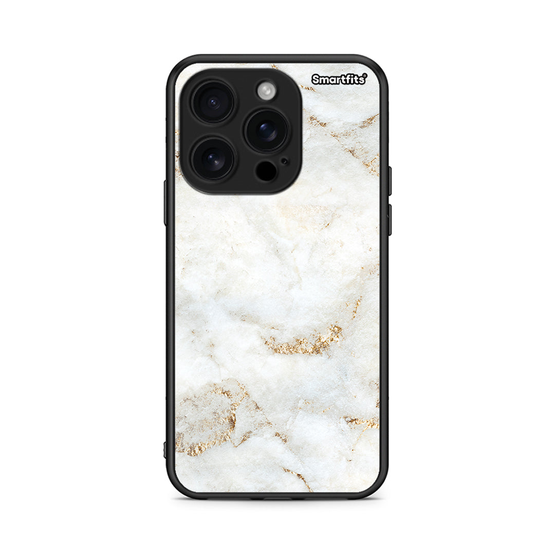 iPhone 16 Pro White Gold Marble θήκη από τη Smartfits με σχέδιο στο πίσω μέρος και μαύρο περίβλημα | Smartphone case with colorful back and black bezels by Smartfits