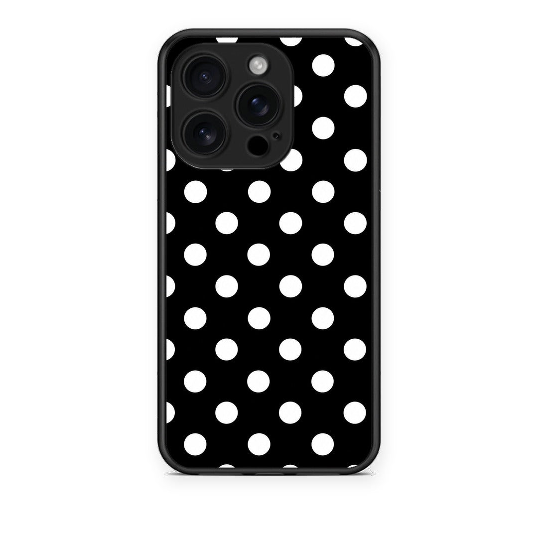 Θήκη iPhone 16 Pro White Polka Dots on Black από τη Smartfits με σχέδιο στο πίσω μέρος και μαύρο περίβλημα | iPhone 16 Pro White Polka Dots on Black case with colorful back and black bezels