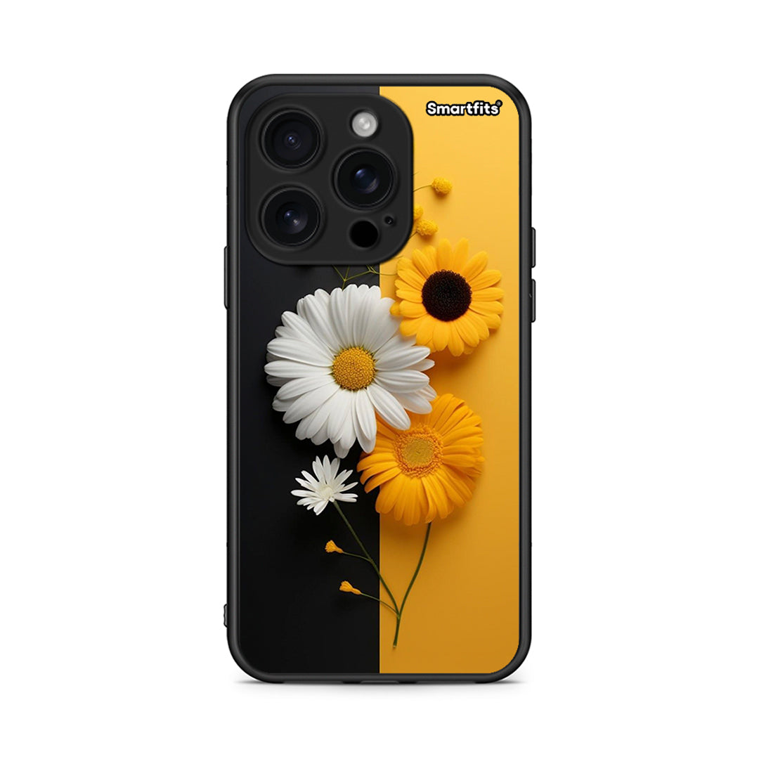 iPhone 16 Pro Yellow Daisies θήκη από τη Smartfits με σχέδιο στο πίσω μέρος και μαύρο περίβλημα | Smartphone case with colorful back and black bezels by Smartfits