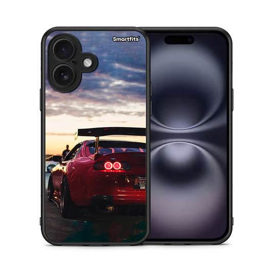 Θήκη iPhone 16 Racing Supra από τη Smartfits με σχέδιο στο πίσω μέρος και μαύρο περίβλημα | iPhone 16 Racing Supra case with colorful back and black bezels
