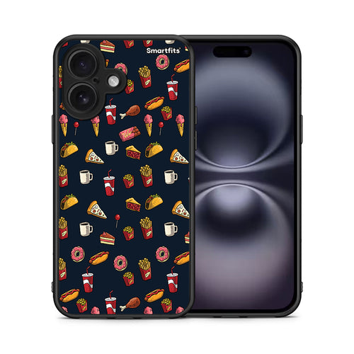 Θήκη iPhone 16 Hungry Random από τη Smartfits με σχέδιο στο πίσω μέρος και μαύρο περίβλημα | iPhone 16 Hungry Random case with colorful back and black bezels