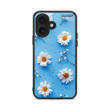 iPhone 16 Real Daisies θήκη από τη Smartfits με σχέδιο στο πίσω μέρος και μαύρο περίβλημα | Smartphone case with colorful back and black bezels by Smartfits