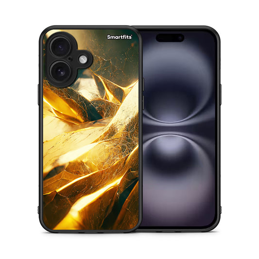 Θήκη iPhone 16 Real Gold από τη Smartfits με σχέδιο στο πίσω μέρος και μαύρο περίβλημα | iPhone 16 Real Gold case with colorful back and black bezels