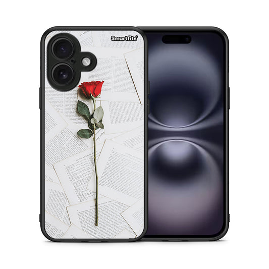 Θήκη iPhone 16 Red Rose από τη Smartfits με σχέδιο στο πίσω μέρος και μαύρο περίβλημα | iPhone 16 Red Rose case with colorful back and black bezels
