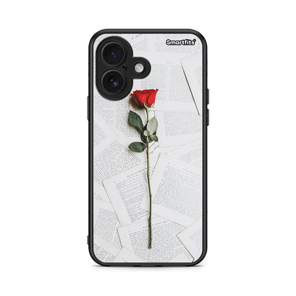 iPhone 16 Red Rose θήκη από τη Smartfits με σχέδιο στο πίσω μέρος και μαύρο περίβλημα | Smartphone case with colorful back and black bezels by Smartfits