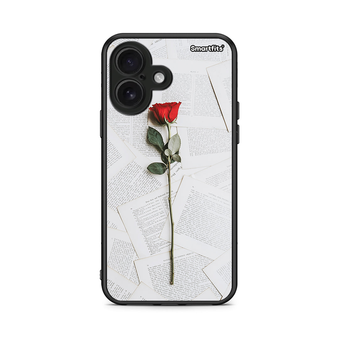 iPhone 16 Red Rose θήκη από τη Smartfits με σχέδιο στο πίσω μέρος και μαύρο περίβλημα | Smartphone case with colorful back and black bezels by Smartfits