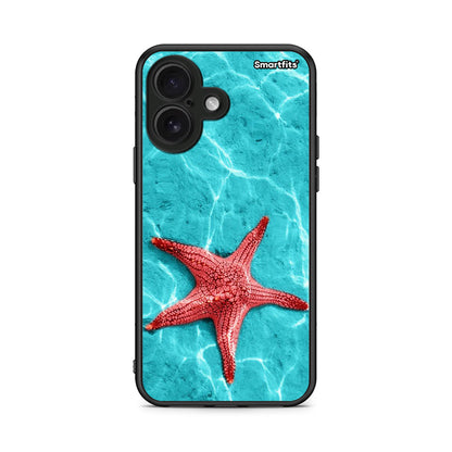 iPhone 16 Red Starfish Θήκη από τη Smartfits με σχέδιο στο πίσω μέρος και μαύρο περίβλημα | Smartphone case with colorful back and black bezels by Smartfits