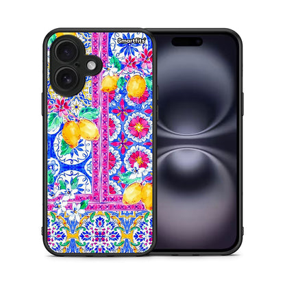 Θήκη iPhone 16 Retro Spring από τη Smartfits με σχέδιο στο πίσω μέρος και μαύρο περίβλημα | iPhone 16 Retro Spring case with colorful back and black bezels