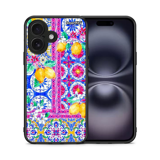 Θήκη iPhone 16 Retro Spring από τη Smartfits με σχέδιο στο πίσω μέρος και μαύρο περίβλημα | iPhone 16 Retro Spring case with colorful back and black bezels